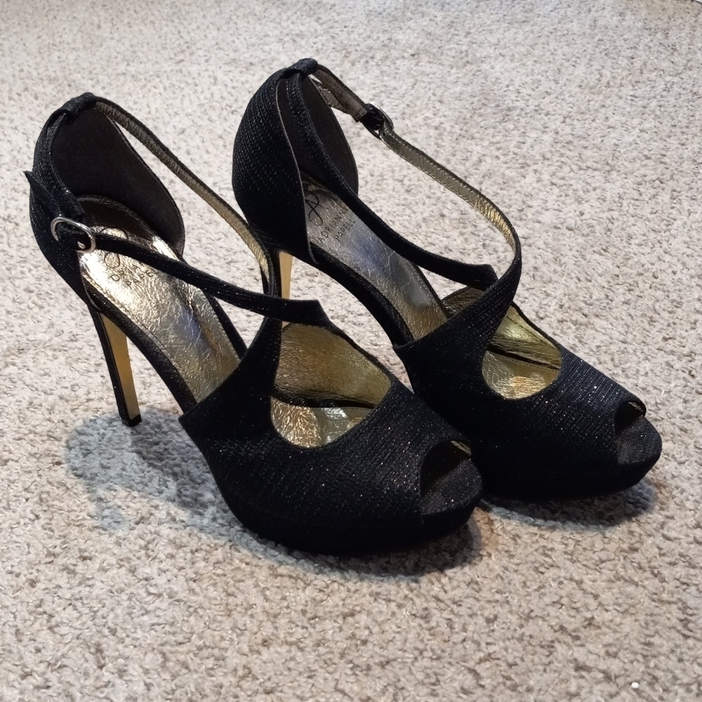 ADRIANNA PAPELL sparkling black 9M/EUR 39 sandal heels, $198.00